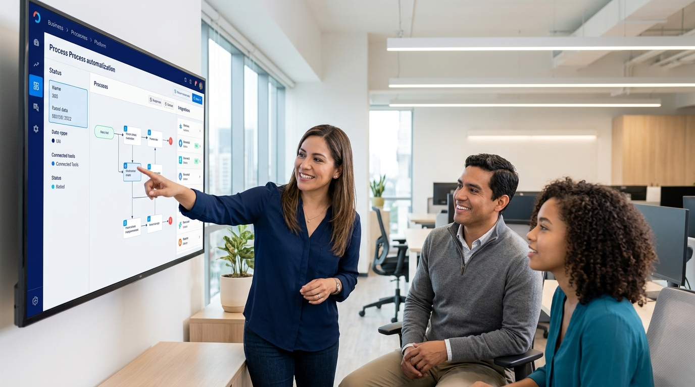 Profesionales trabajando en un entorno optimizado con automatización de procesos e IA
