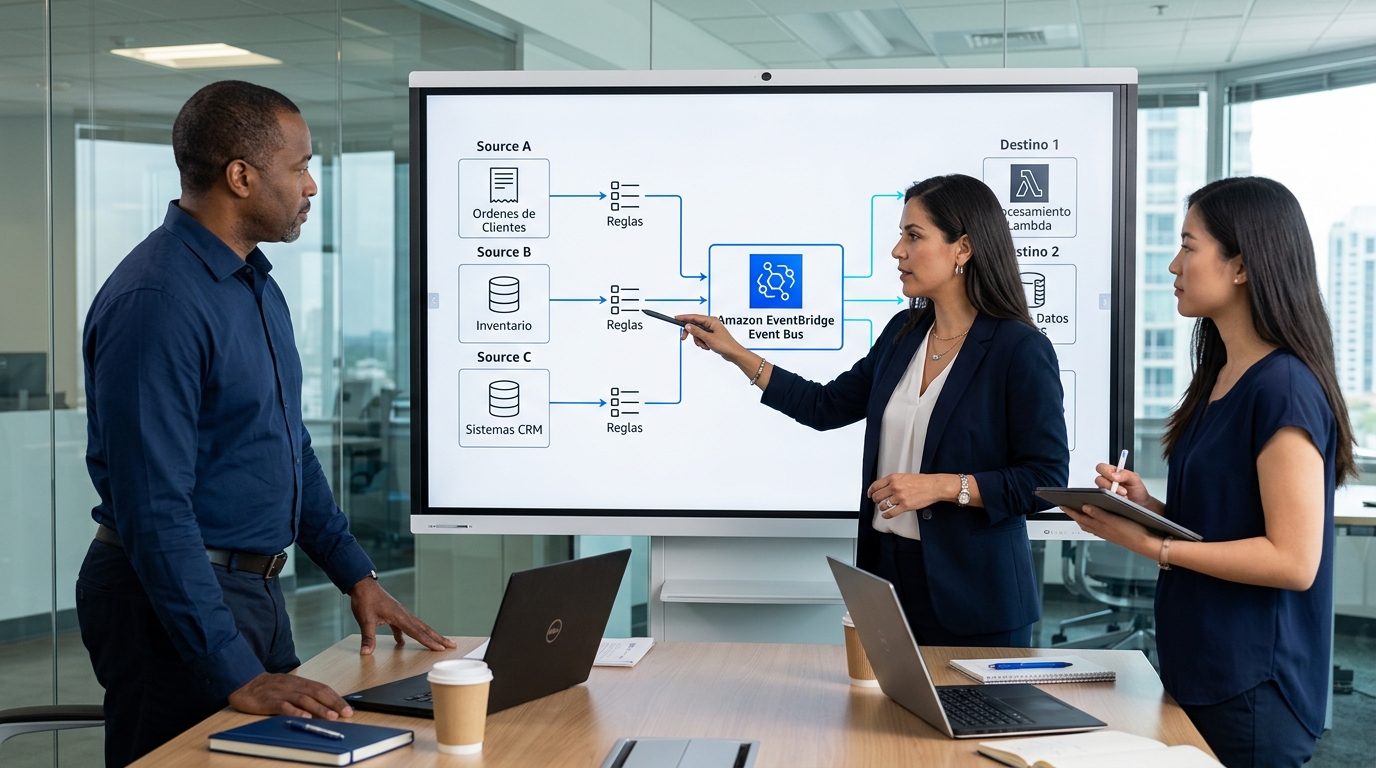 Diagrama conceptual de arquitectura orientada a eventos empresarial con Amazon EventBridge